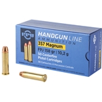PPU PPH357MF Handgun 357 Magnum 158 GR Flat Point Jacketed 50 Bx/ 10 Cs