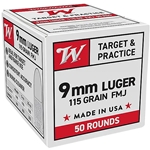Winchester Ammo W9MM50 9mmLuger 115gr Full Metal Jacket 50 Per Box/20 Case