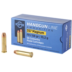 PPU PPH357MF Handgun 357 Magnum 158 GR Flat Point Jacketed 50 Bx/ 10 Cs