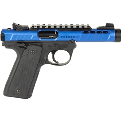 Ruger, Mark IV, 22/45 Lite, Single Action, Semi-automatic, Polymer Frame Pistol, 22LR, 4.4" Barrel, Threaded 1/2X28, Anodized Finish, Blue, Black Cerakote Barrel and Trigger, Checkered Rubber Grips, Adjustable Rear Sight, Ambidextrous Safety, 10 Rounds, 2 Magazines